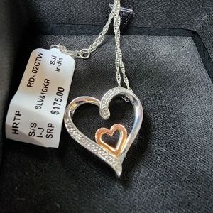 18'' sterling silver and rose gold heart pendant
